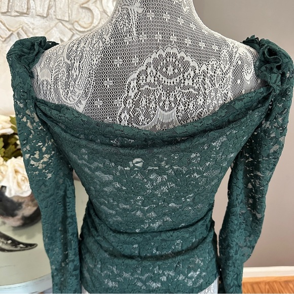 Anthropologie Long Sleeve Green 100% Lace Top Size Medium - Picture 8 of 16